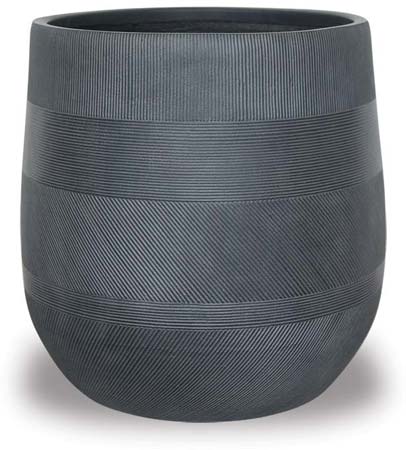 Antique Black Varying Stripes Finish Round Pot Medium - 12"H x 12"D