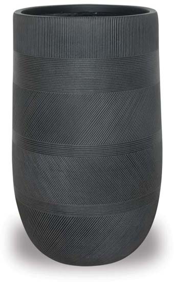 Antique Black Varying Stripes Finish Cylinder Pot Small - 15"H x 9"D