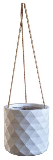 Diamond Hanging Pot w/Hole White 6¾"H x 6¾"D