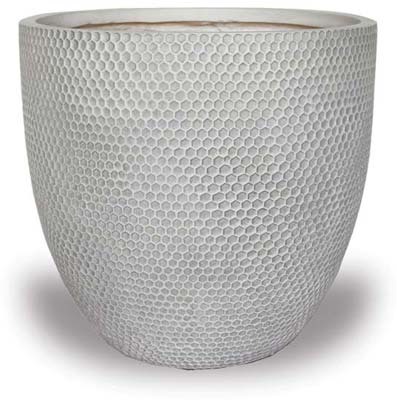 Honeycomb Finish Egg Pot w/hole Medium - 13 1/2"H x 14 1/2"D - White